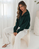 Merete Knit in Dark Green womens high collar knit jumper in dark green front view