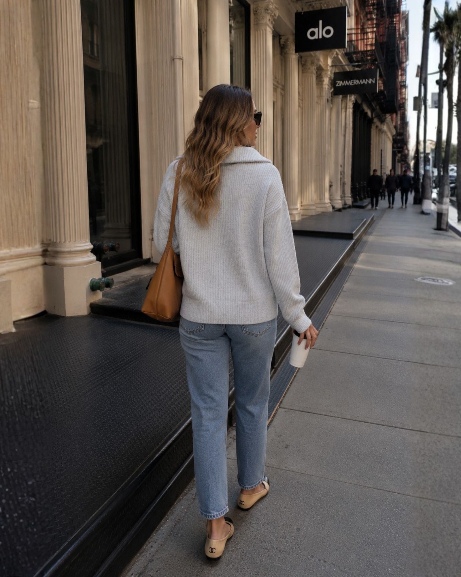 Merete Knit in Grey — women's high collar knit jumper, front view