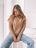 Merete Knit in Mocha womens high collar knit jumper in mocha front view