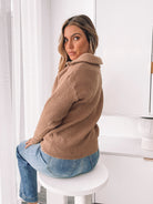 Merete Knit in Mocha mocha wool blend high collar knit back view