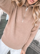 Merete Knit in Mocha mocha high collar knit with zip detail side view