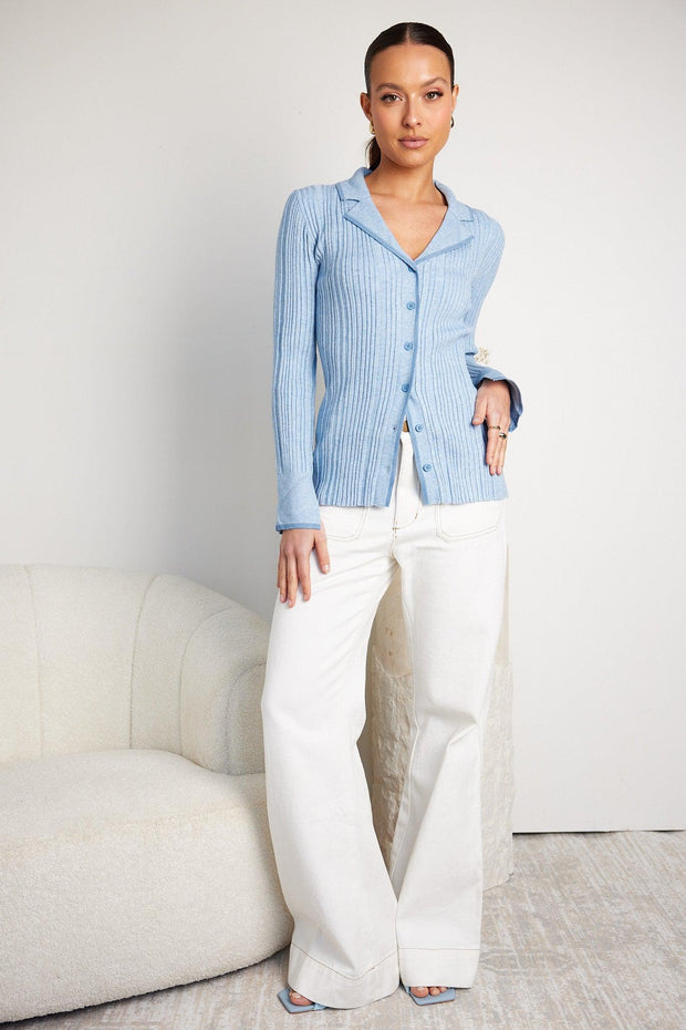 Mirae Knit Top - Blue-Tops-Womens Clothing-ESTHER & CO.