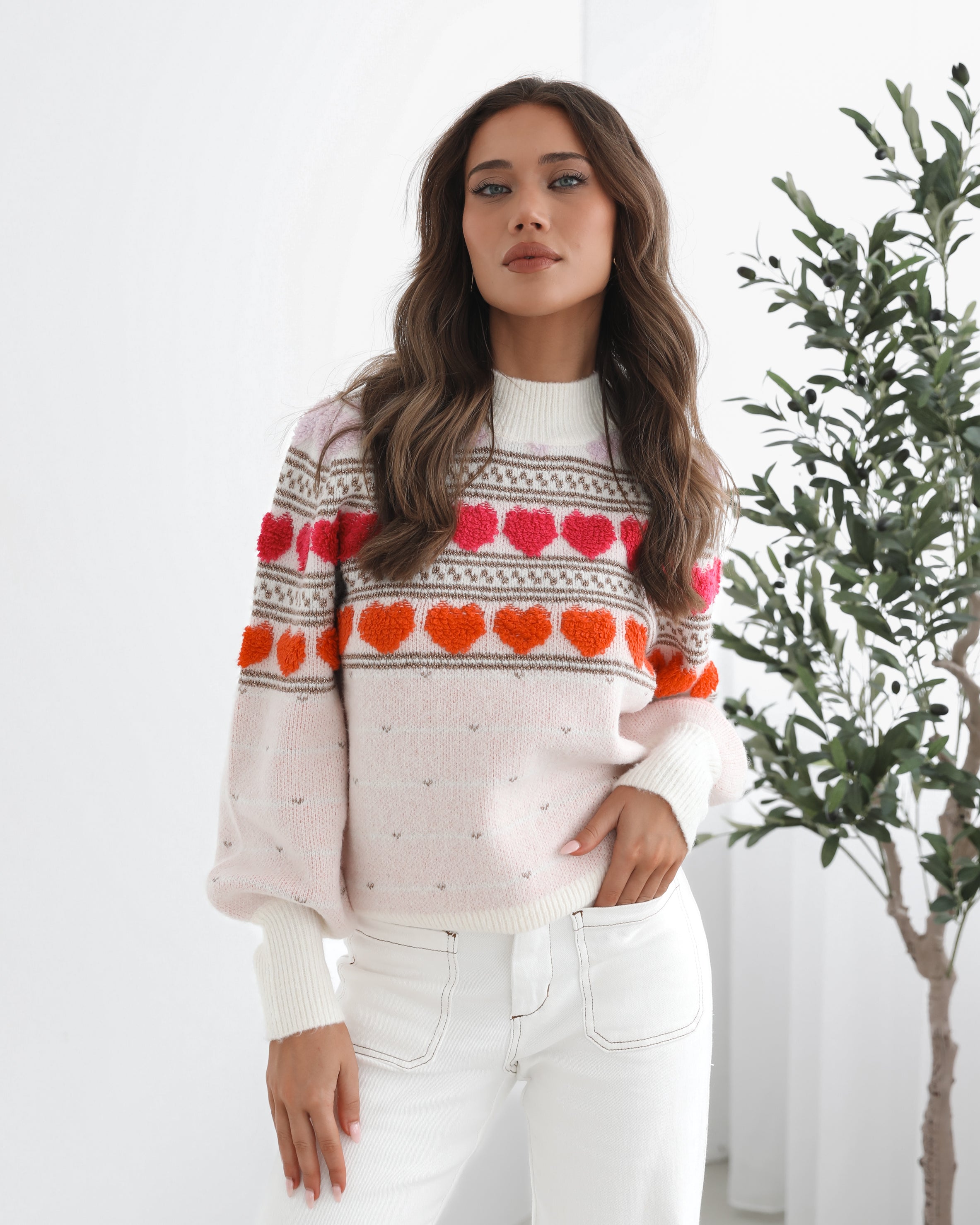 Naila multi printed wool blend knit jumper, front view