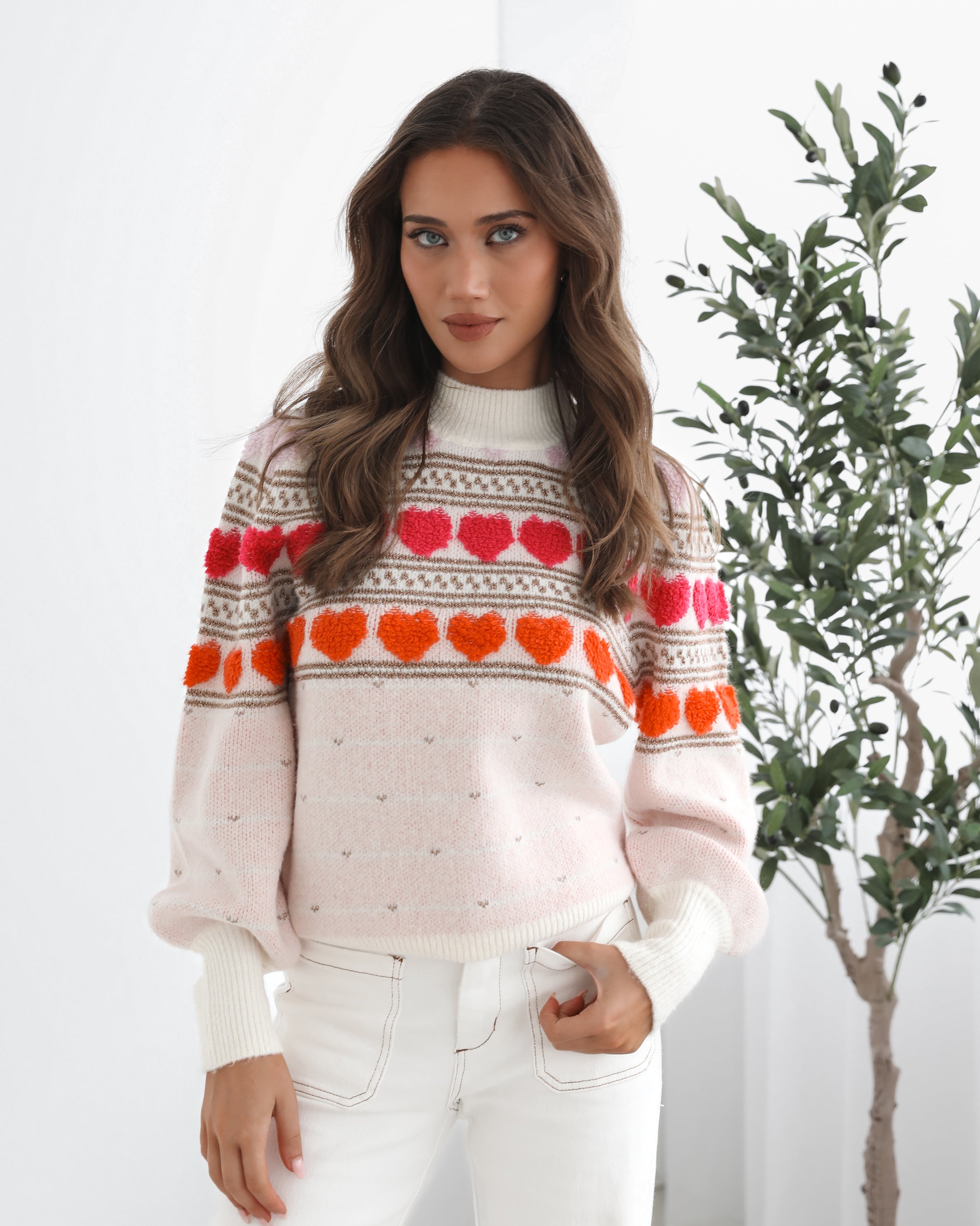 Naila multi printed knit jumper, styled look