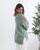 Nasheia Knit in Sage muted sage knit jumper with round neckline side view