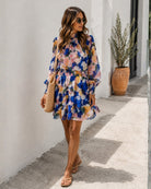 Women's cobalt blue printed mini dress, the Neary Dress in Painted Cobalt by Esther & Co