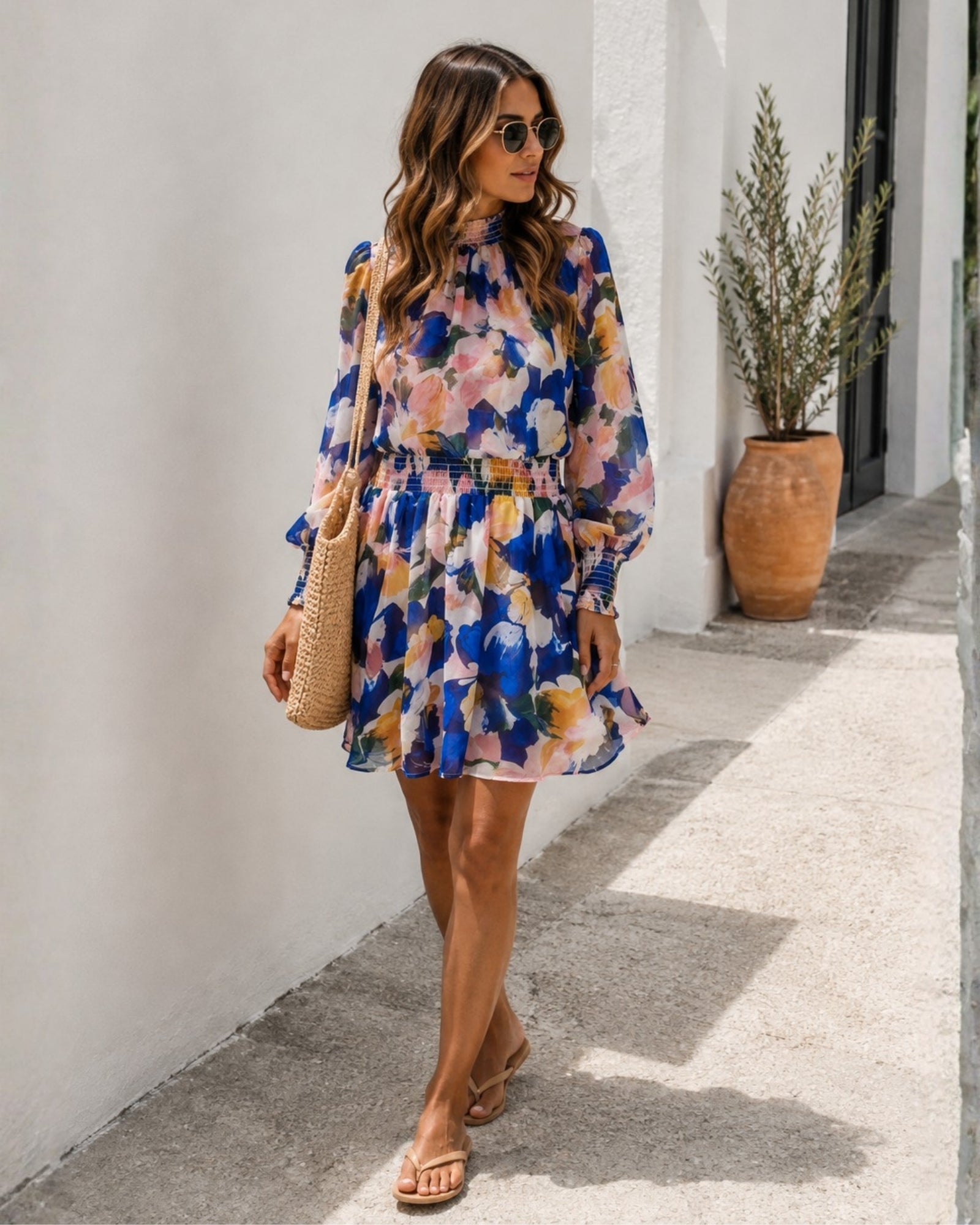 Women's cobalt blue printed mini dress, the Neary Dress in Painted Cobalt by Esther & Co