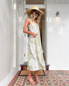 Noerele Dress in Light Khaki light khaki floral linen maxi dress side view