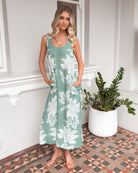 Noerelle Dress in Sage Floral womens sage floral maxi styled outfit