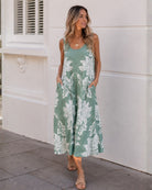 Women's sage floral linen maxi dress, the Noerelle Dress in Sage Floral by Esther & Co