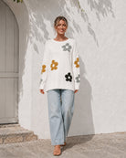 Women's cream floral knit jumper front view by Esther & Co