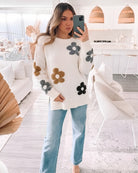 Women's cream knit jumper with romantic floral motif, the Novella Knit in Cream Floral by Esther & Co