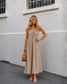 Women's beige stripe dress side view by Esther & Co