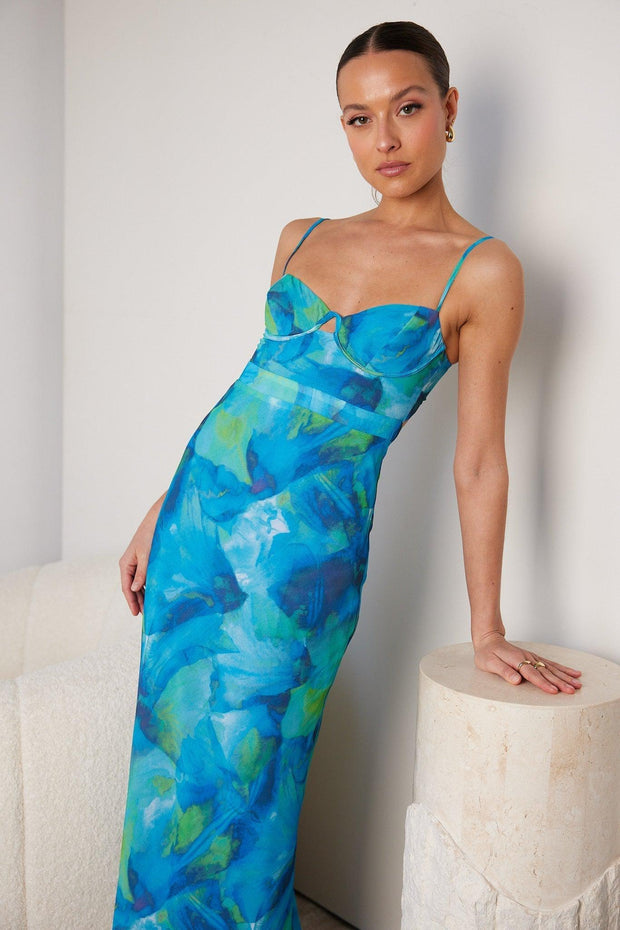 Olaine Dress - Blue Print-Dresses-Womens Clothing-ESTHER & CO.
