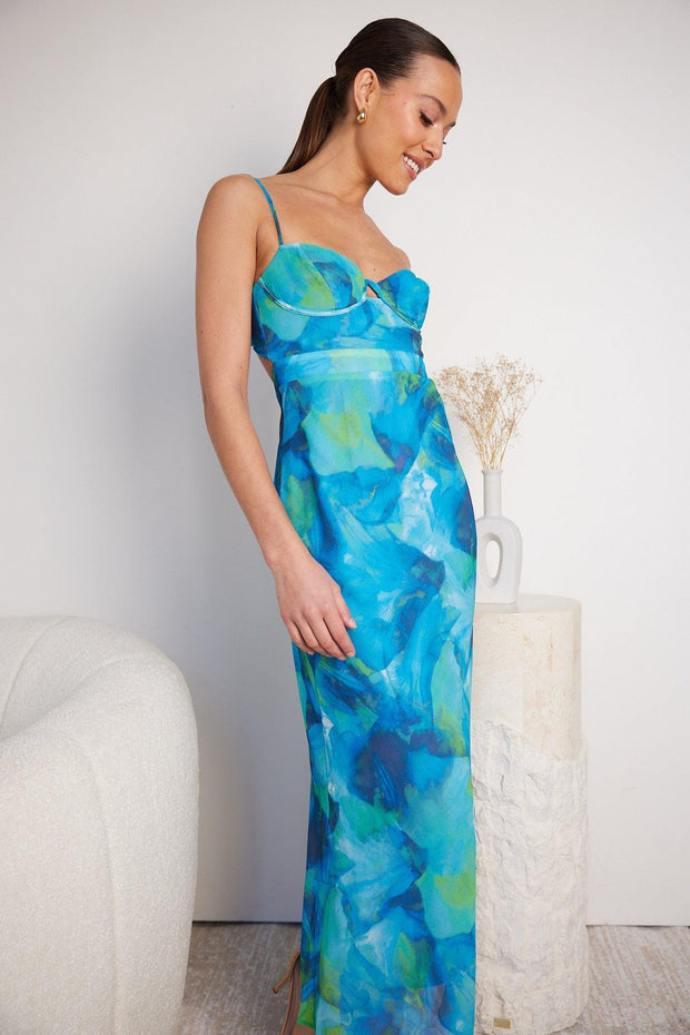 Olaine Dress - Blue Print-Dresses-Womens Clothing-ESTHER & CO.