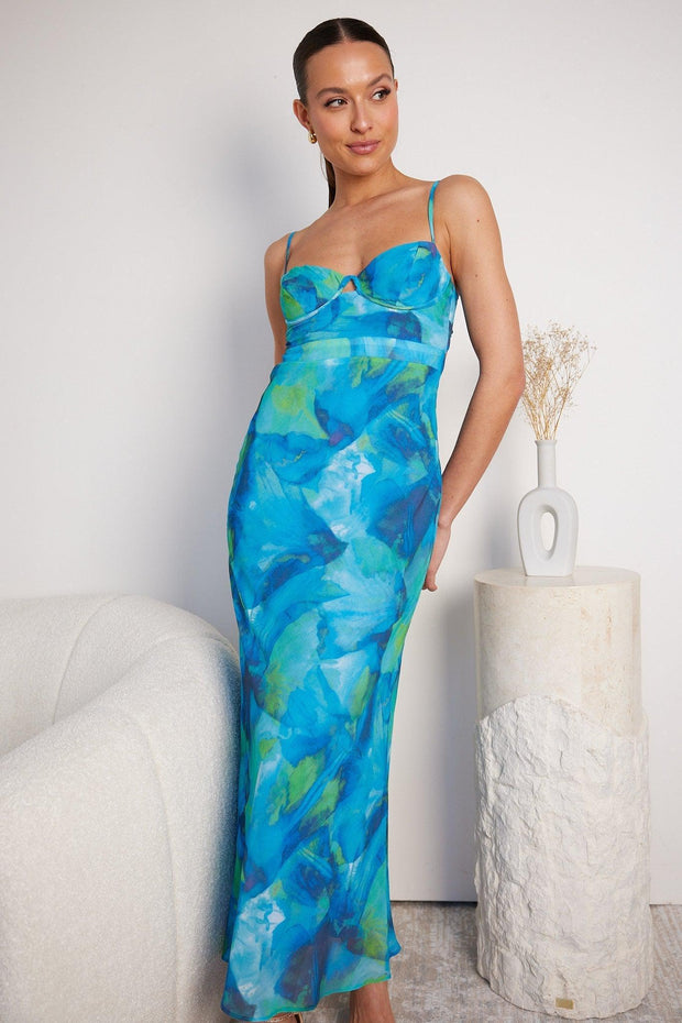 Olaine Dress - Blue Print-Dresses-Womens Clothing-ESTHER & CO.