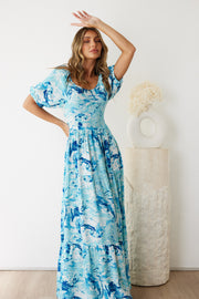 Oline Dress - Blue Marble Print