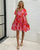 Women's red multi floral mini dress, the Ophelia Dress in Red Multi by Esther & Co