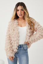 Ophelle Jacket in Beige womens fluffy teddy coat in beige front view