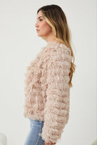 Ophelle Jacket in Beige beige teddy coat full length view showing open front