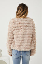 Ophelle Jacket in Beige womens fluffy beige coat back view