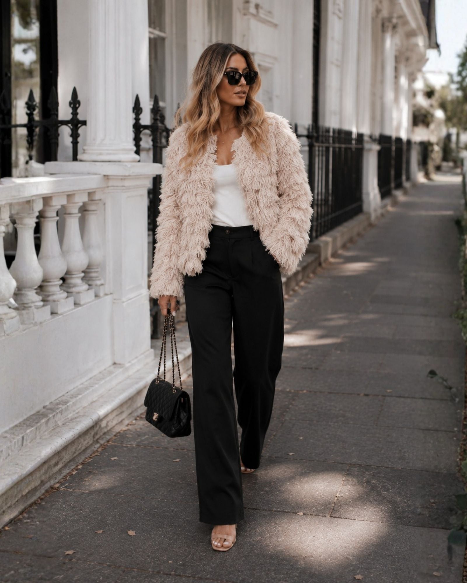 Women's beige fluffy teddy coat, the Ophelle Jacket in Beige by Esther & Co