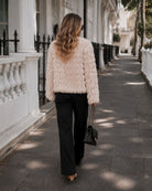 Ophelle Jacket in Beige — women's fluffy teddy coat, front view