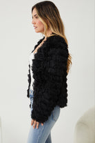 Ophelle Jacket in Black black fluffy open-front teddy coat side view