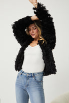 Ophelle Jacket in Black black teddy coat full length view showing open front