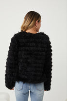 Ophelle Jacket in Black womens black fluffy teddy coat back view