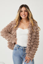 Ophelle Jacket in Mocha womens fluffy teddy coat in rich mocha front view