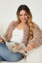 Ophelle Jacket in Mocha mocha fluffy open-front teddy coat side view