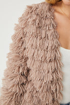 Ophelle Jacket in Mocha mocha open-front teddy coat back view