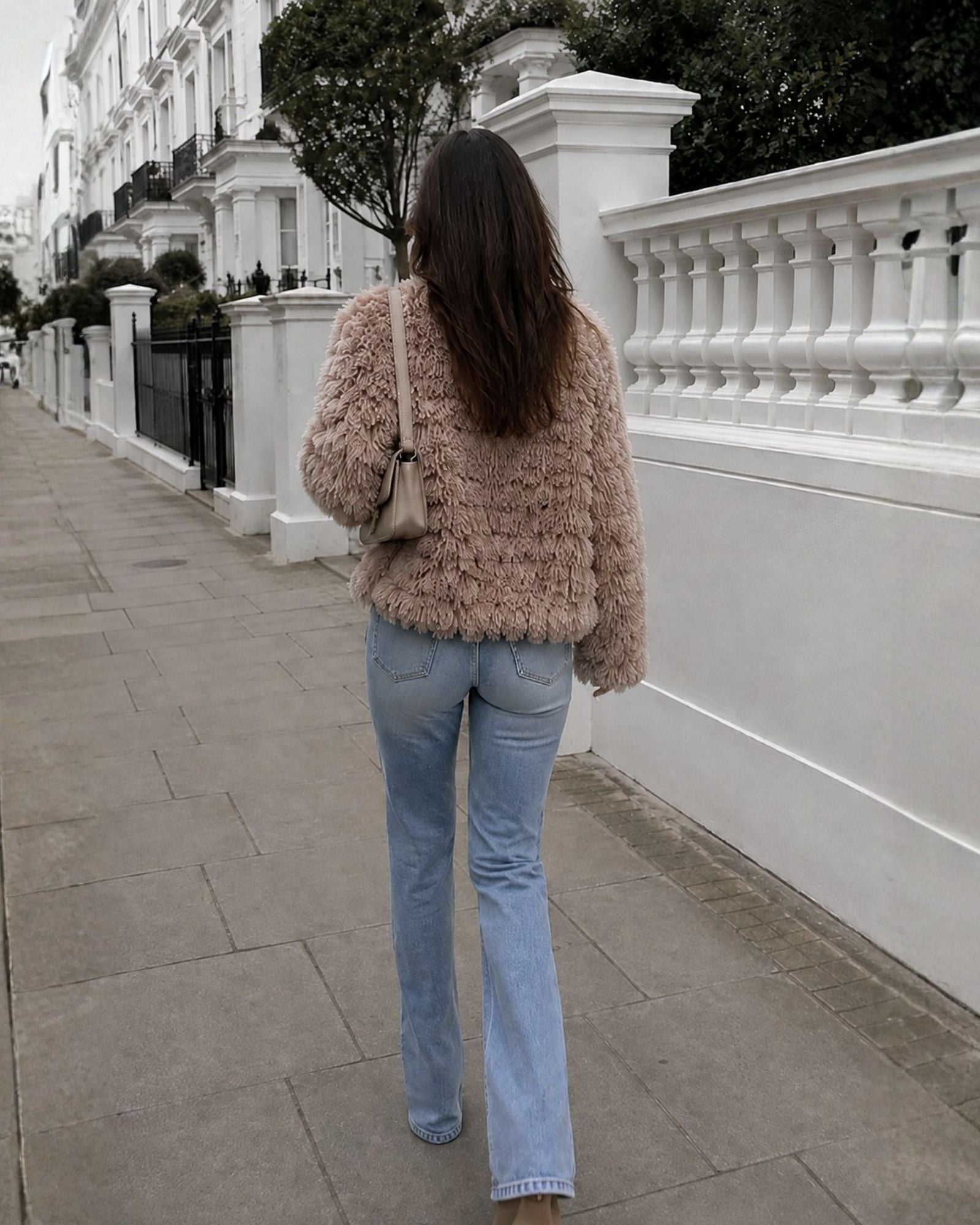 Ophelle Jacket in Mocha — women's fluffy teddy coat, front view
