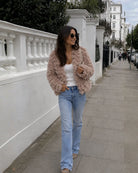 Women's mocha fluffy teddy coat, the Ophelle Jacket in Mocha by Esther & Co