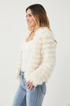 Ophelle Jacket in White womens white fringe textured teddy coat styled outfit