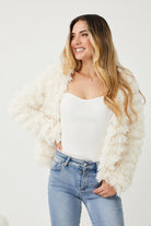 Ophelle Jacket in White womens fluffy teddy coat in crisp white front view