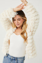 Ophelle Jacket in White crisp white fluffy open-front teddy coat side view