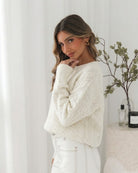 Oriah cream knit jumper styled with denim