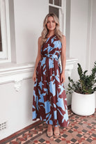 Women's blue floral one shoulder maxi dress, the Rosey Blue Floral Dress by Esther & Co