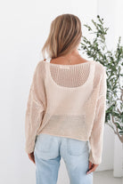 Pacino Knit Top in Oat womens oat crochet knit top styled outfit