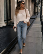 Pacino Knit Top in Oat — women's crochet knit top, back view