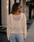Pacino Knit Top in Oat — women's crochet knit top, front view