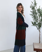 Perrine Coatigan in Wine Check wine and black check coat full length view