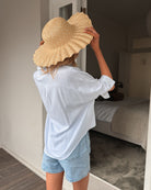 Plato Top in White womens white linen blouse smart casual styled look