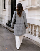 Polaris Coat in Print — women's check longline coat, side view