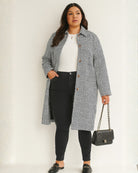 Polaris Coat in Print — women's check longline coat, detail