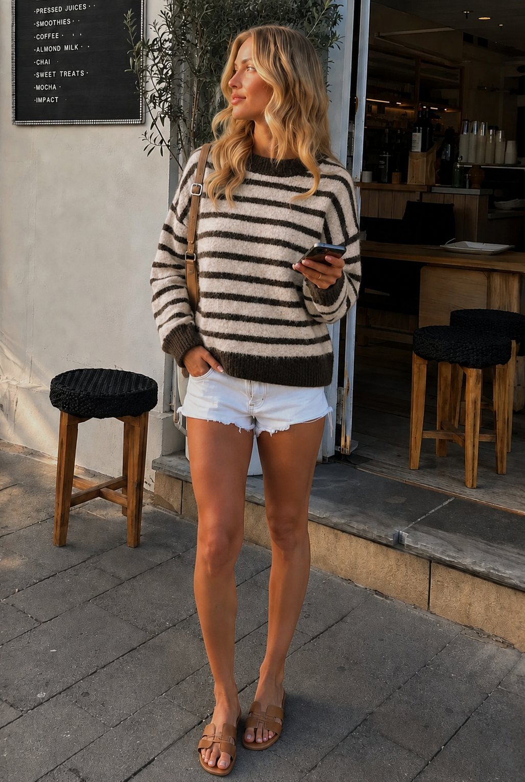Women's chocolate stripe knit jumper, the Pollock Knit in Choc Stripe by Esther & Co