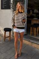 Women's chocolate stripe knit jumper, the Pollock Knit in Choc Stripe by Esther & Co