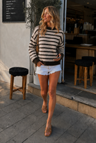 Women's chocolate stripe knit jumper, the Pollock Knit in Choc Stripe by Esther & Co